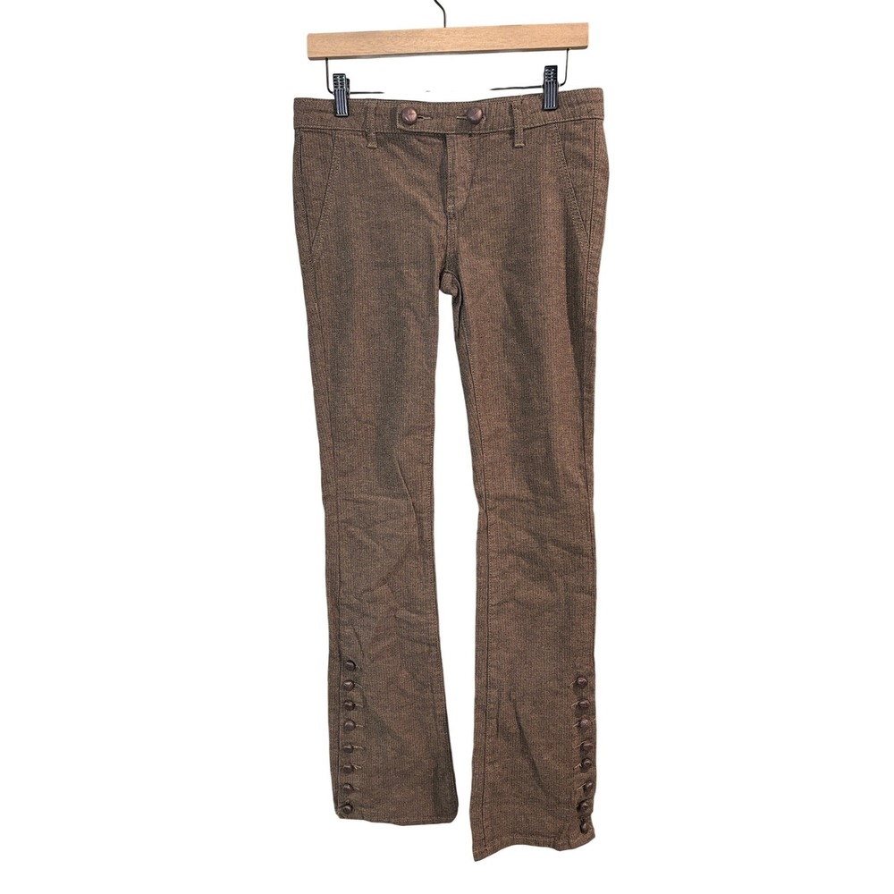 Free‎ People Brown Textured Button Ankle Trousers Womens 6 Bohemian Slim Pants
